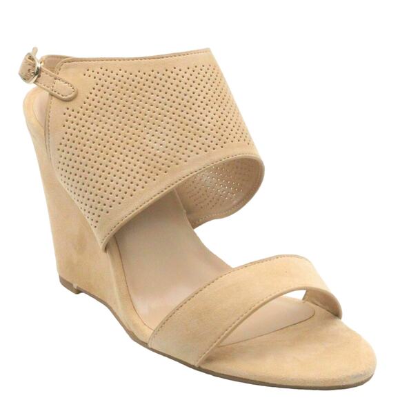 H by Halston Women Slingback Wedge Sandals Mckenzie Size US 8W Sand Suede - Picture 1 of 8